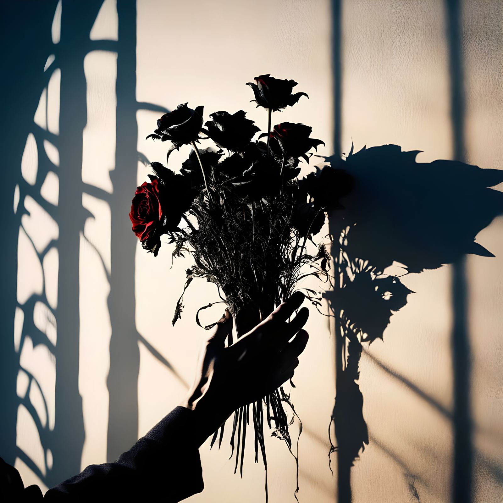 Gothic Figure with Flowers in Tim Burton Style