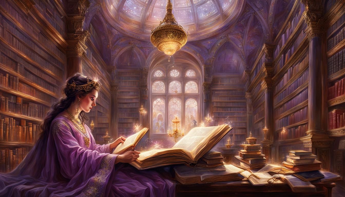Mage in Ancient Library of Magic Tomes