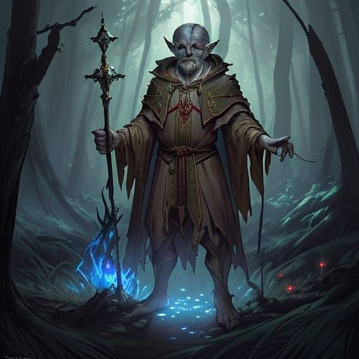 Goblin Cleric in a Haunted Forest Glade
