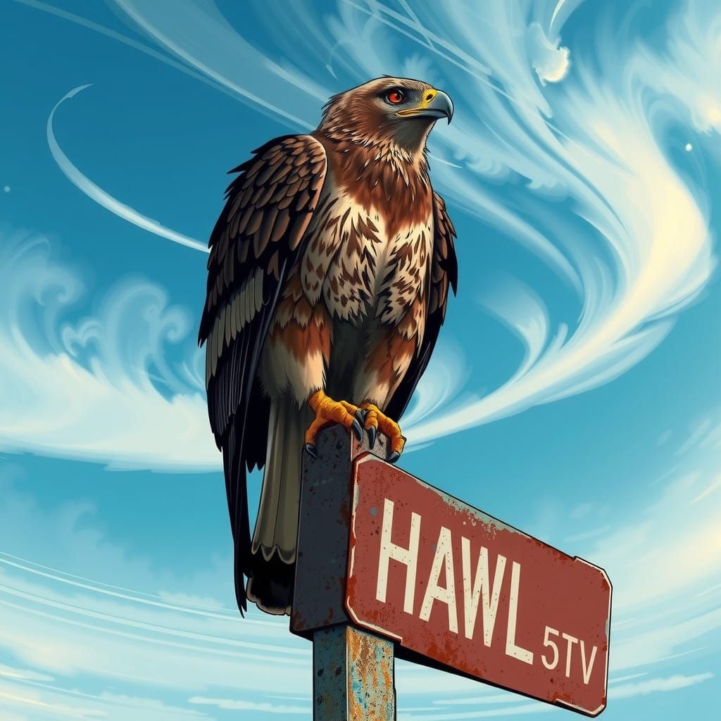 Majestic Roadside Hawk in Comic Book Style