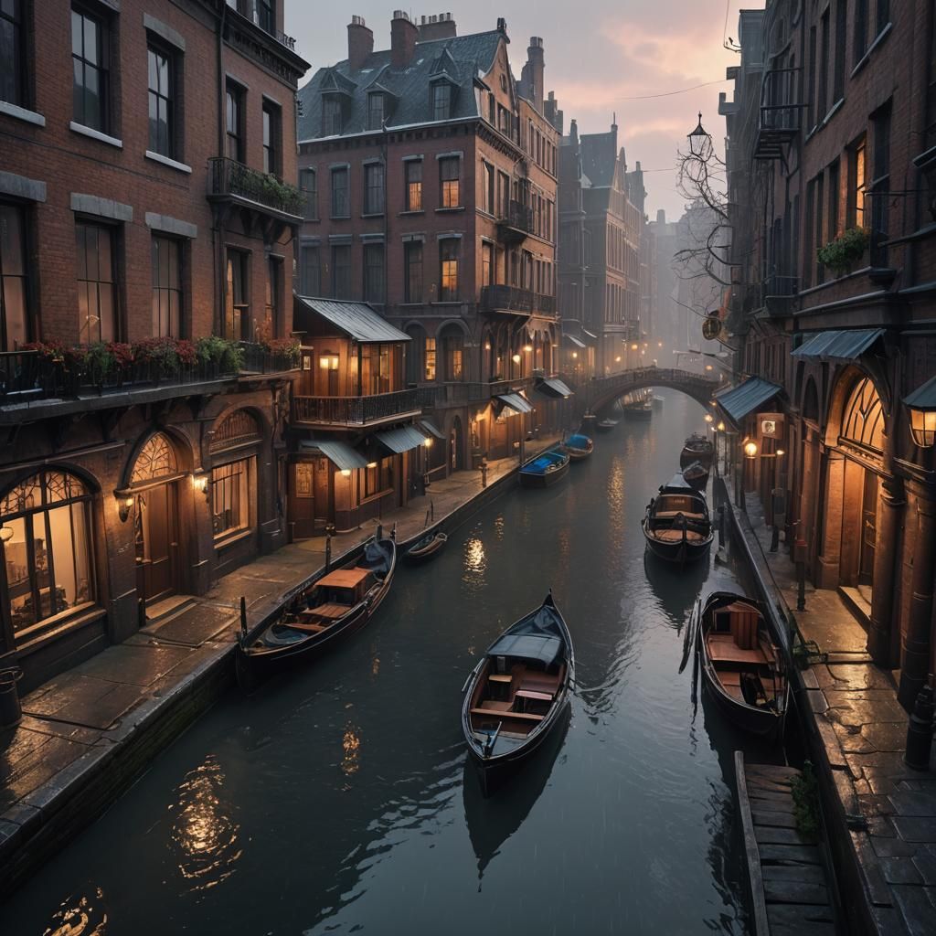 Early 20th Century Canal Street Matte Painting