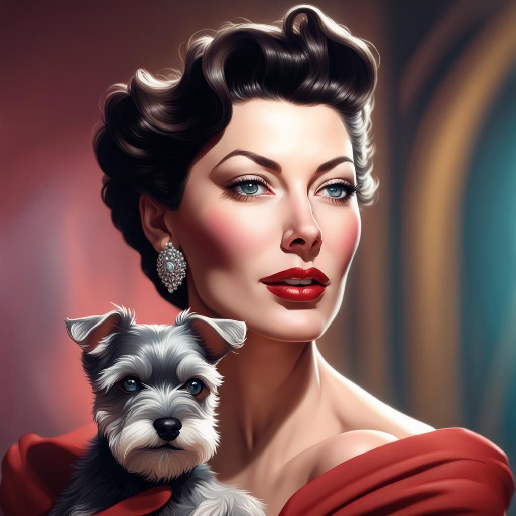 Ava Gardner Portrait with Miniature Schnauzer