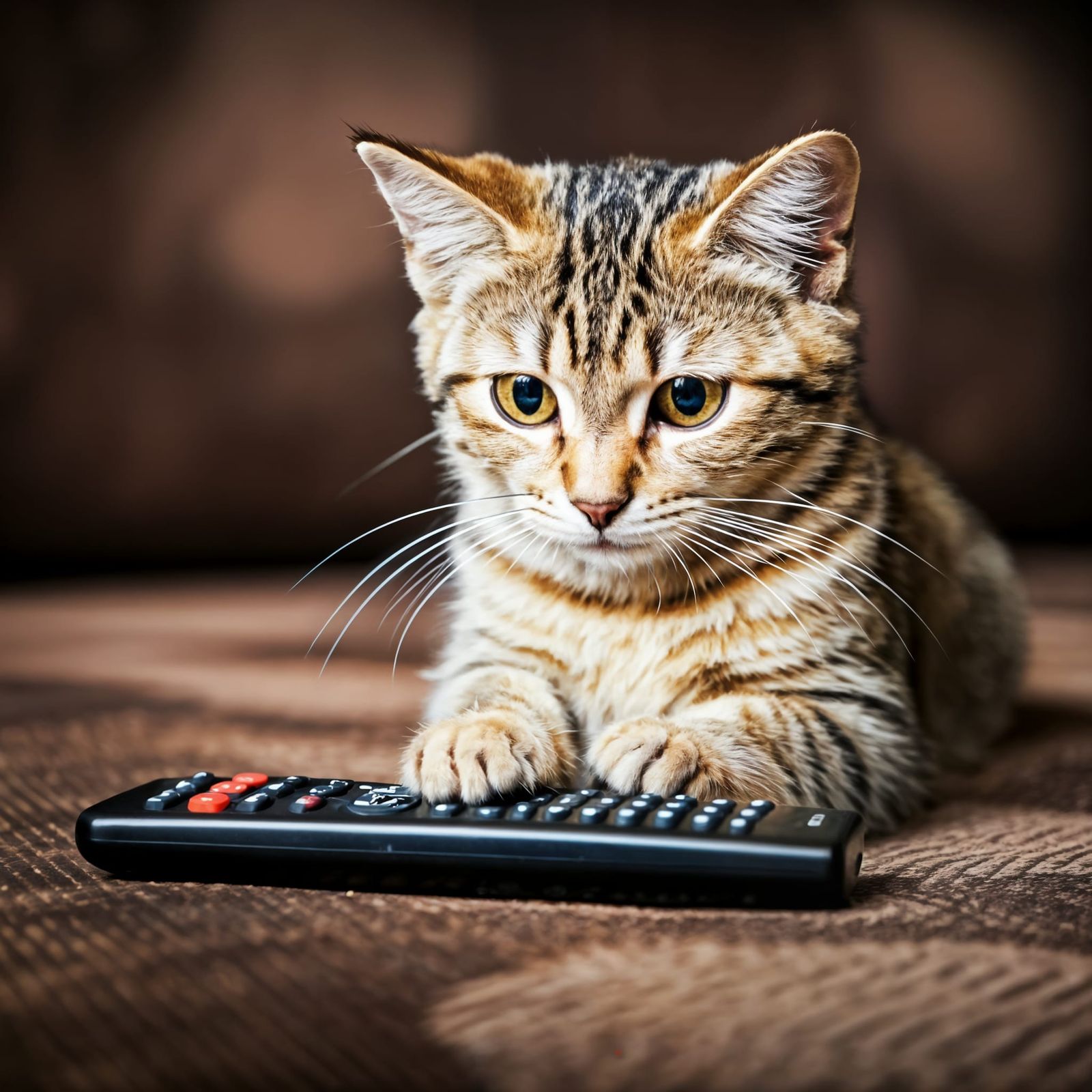 Cute Kitten and the TV Remote: Photorealistic Style