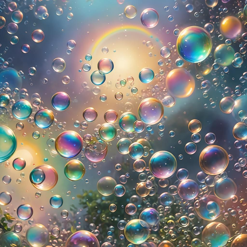 Ethereal Bubbles and Rainbows in Oil Painting Style