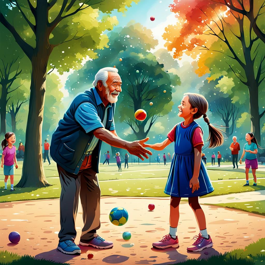 Grandfather and granddaughter giving high fives