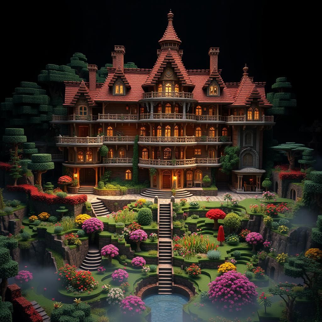 Majestic Minecraft House with Lush Central Garden