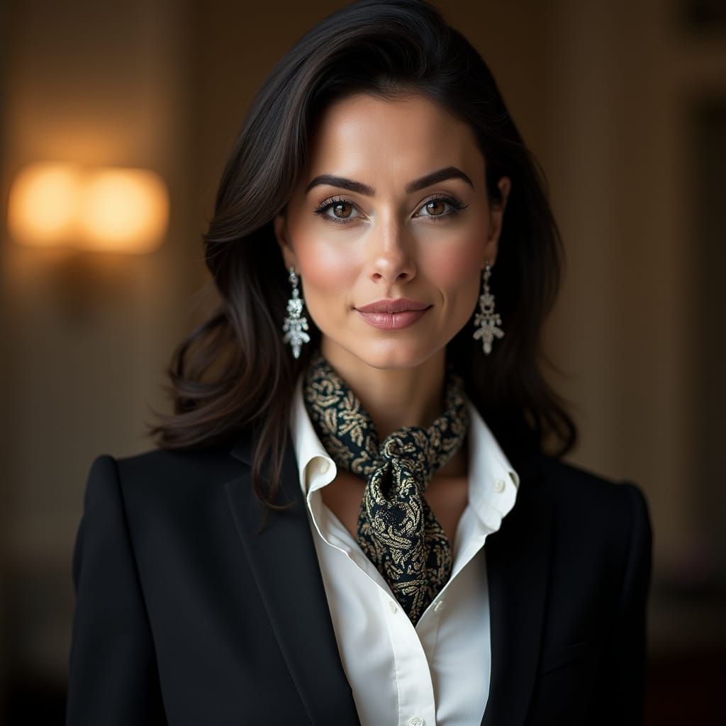 Confident Businesswoman in Elegant Black Suit