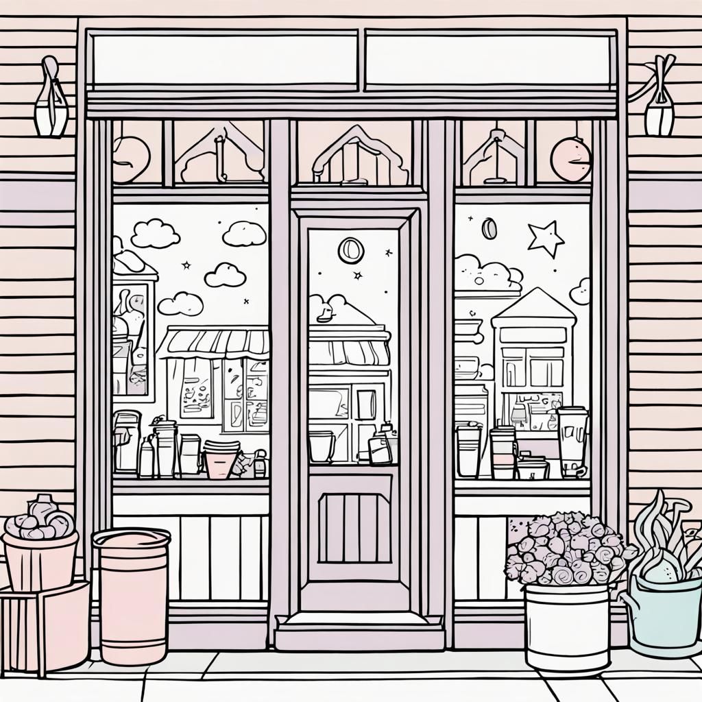 Cozy Pastel Boba Shop Coloring Page Design