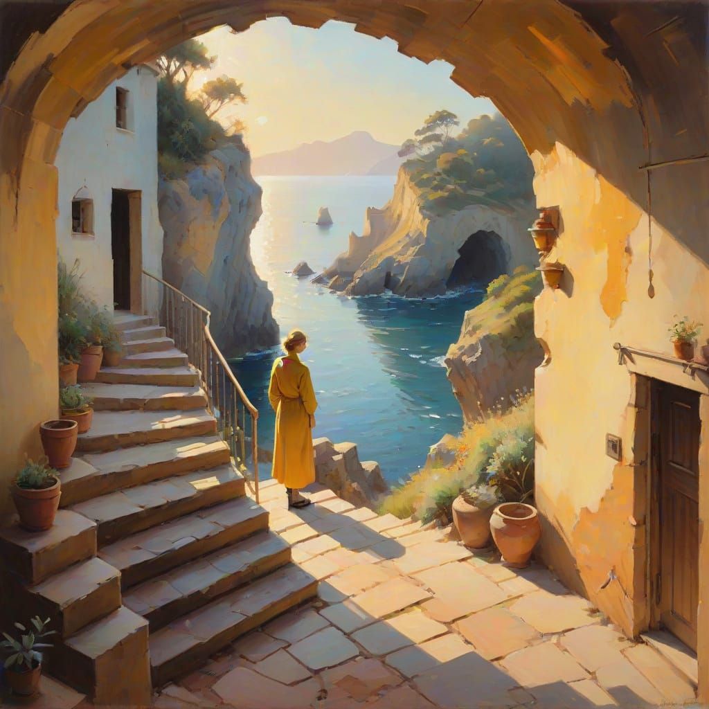 Impressionist Cave Dwelling Overlooking the Sea