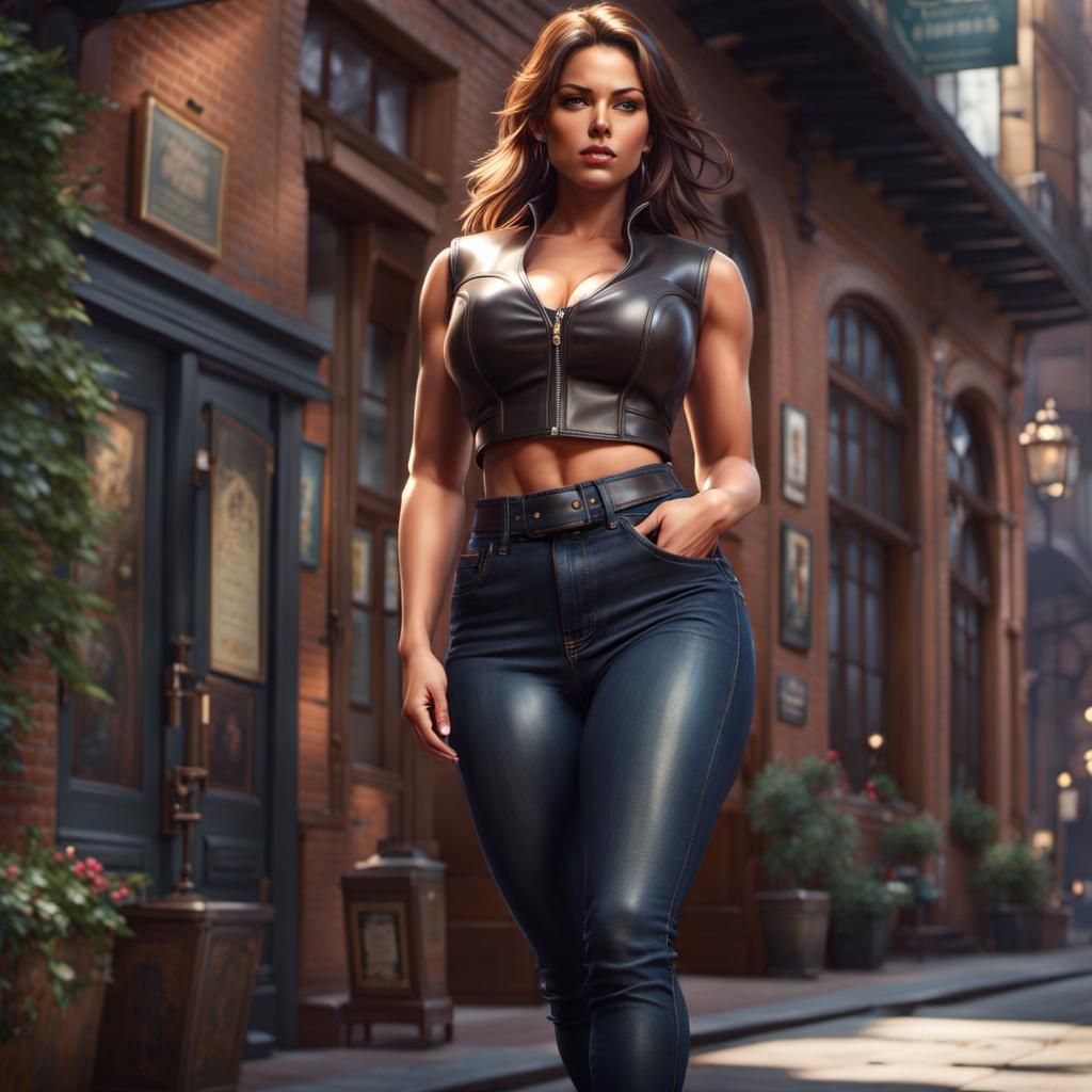 Curvy Woman in Leather Top, Detailed 8K Render