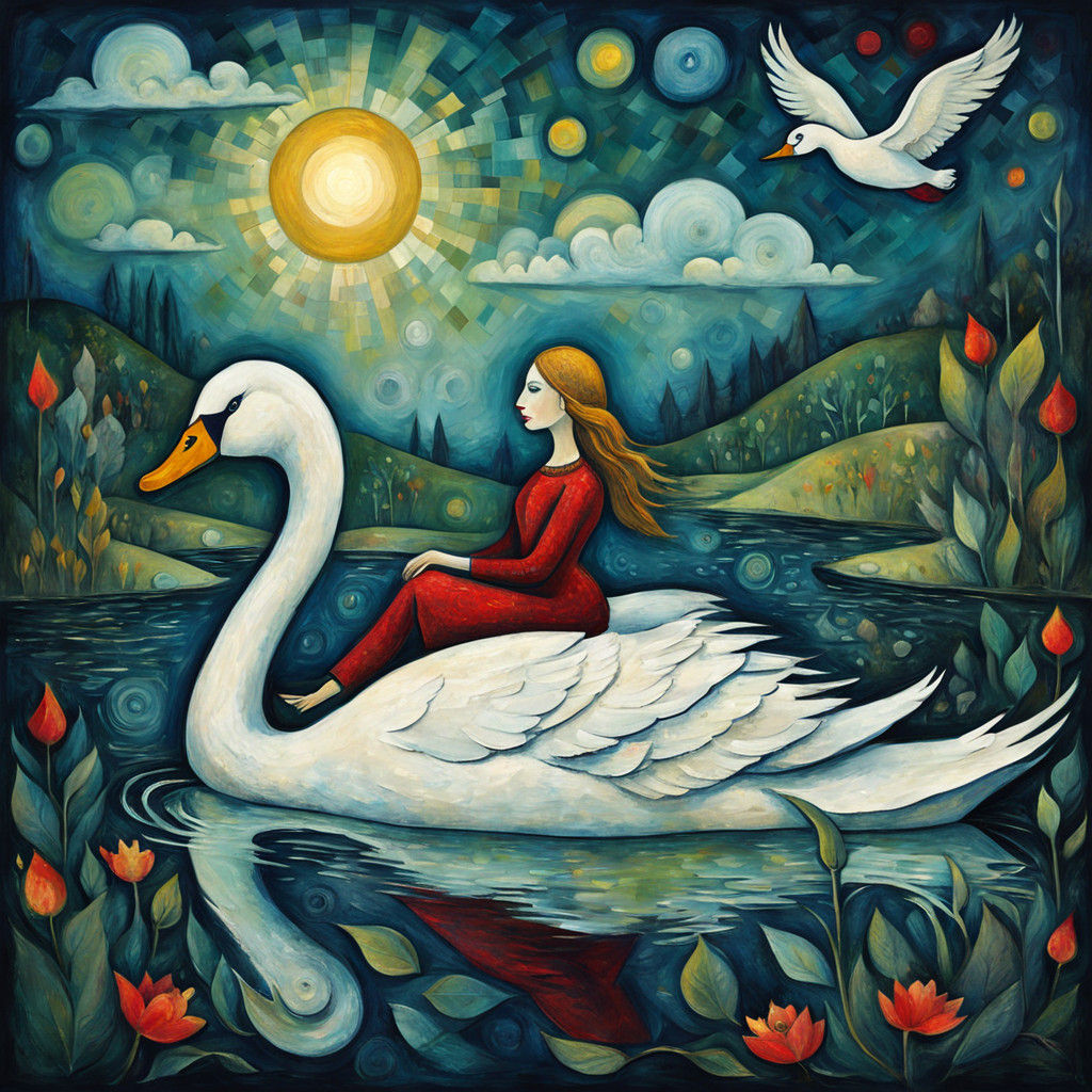 Woman rides a swan II