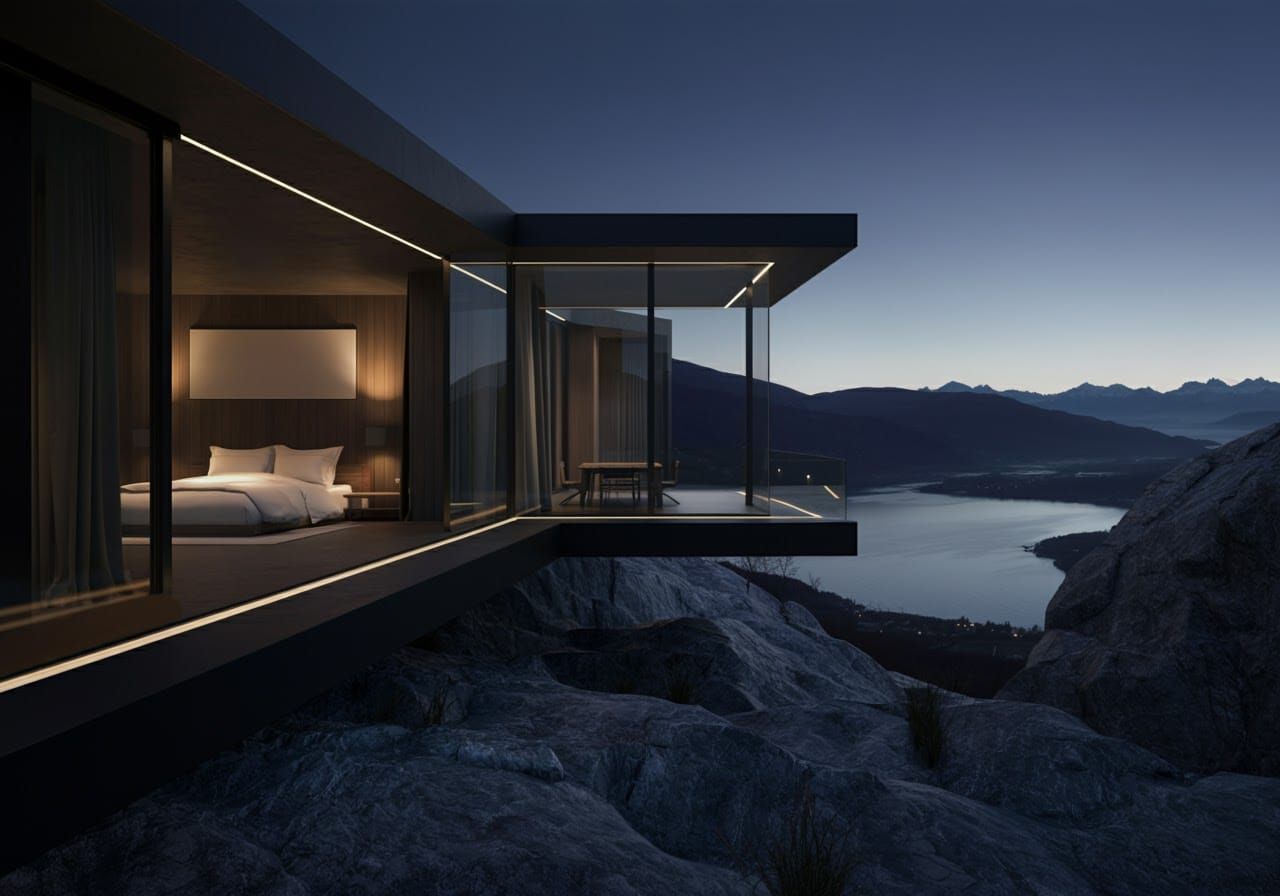 Minimalist Cliffside House with Mountain View
