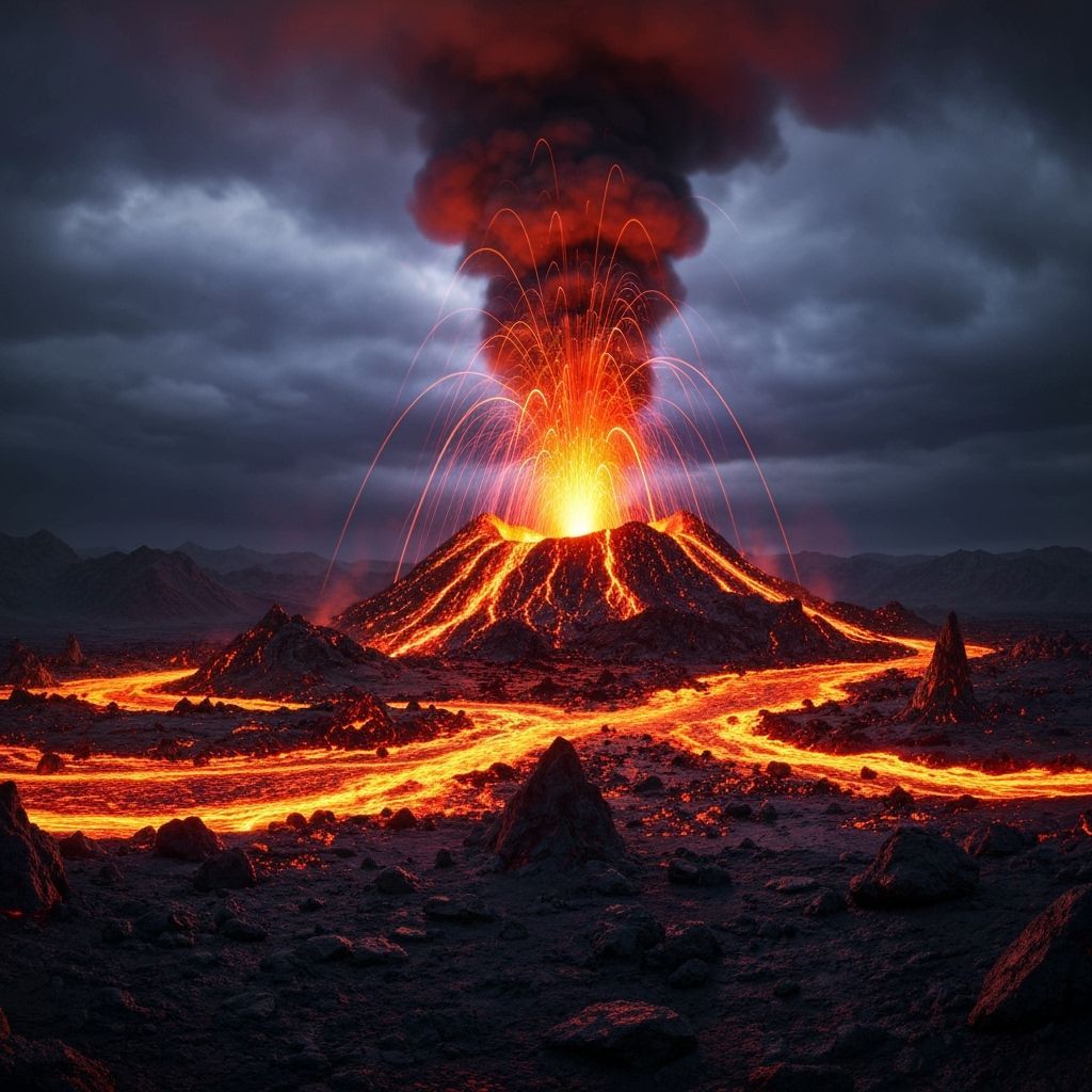 Neon Volcano Eruption in Sci-Fi Style