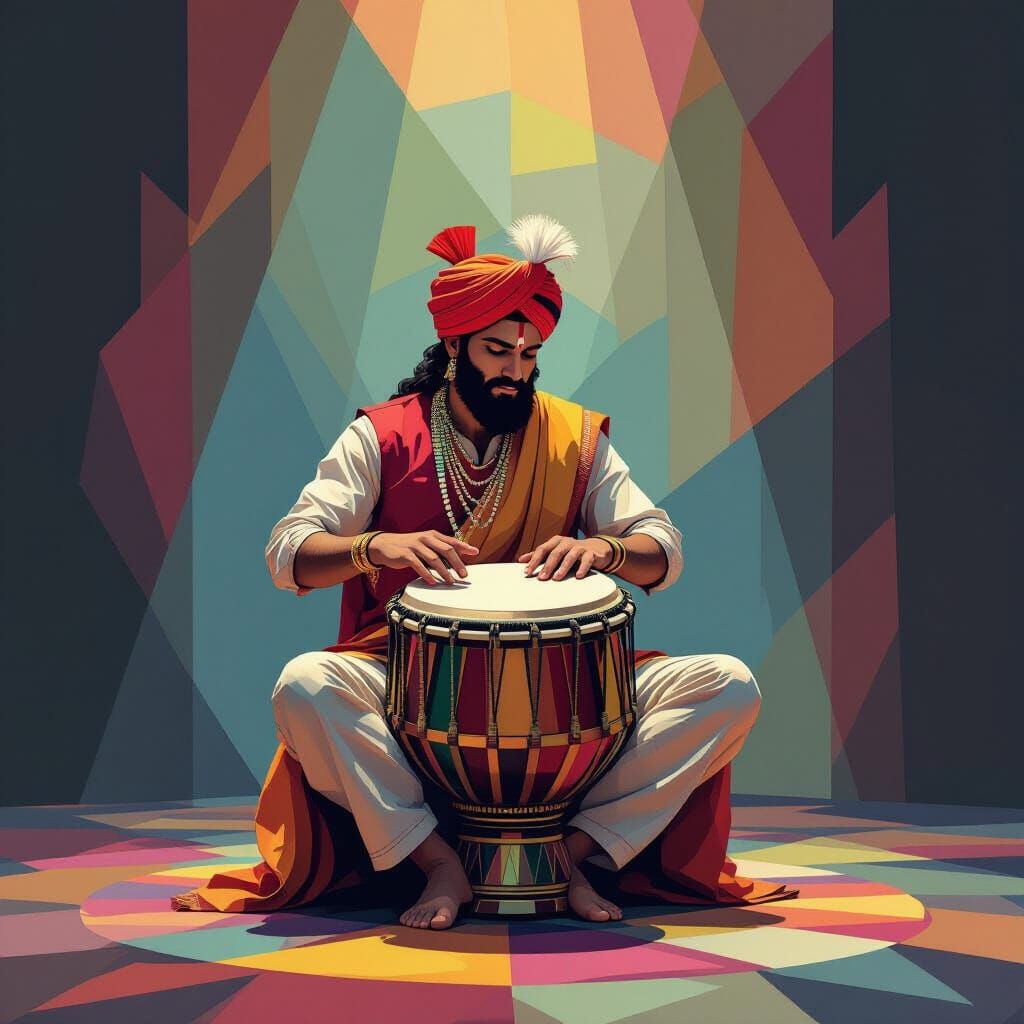 Neo-Cubist Tabla Player on Stage