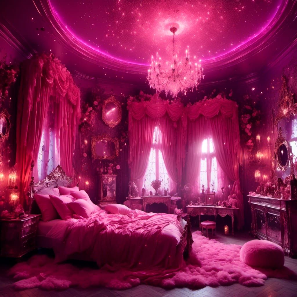 Glittery Gothic Bedroom in Pink: Hyperrealistic Photography
