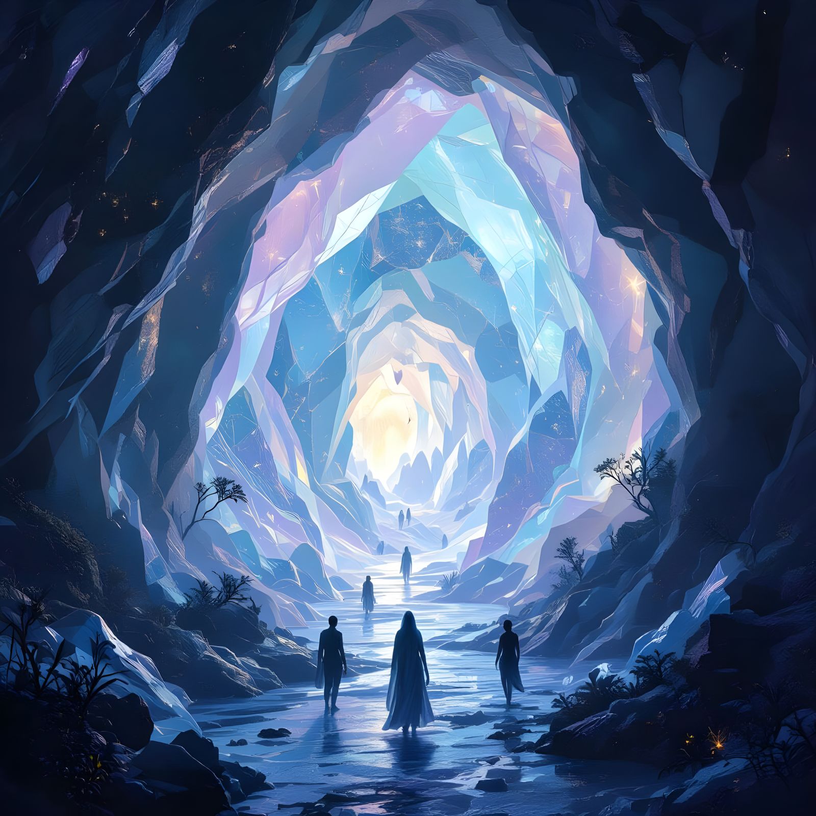 Bioluminescent Geode City in an Organic Art Style