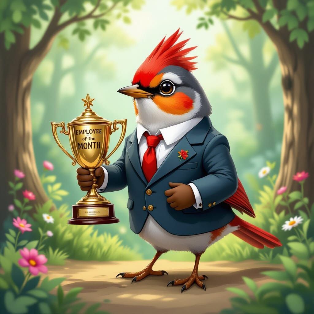 Robin Wins Employee of the Month: Whimsical Illustration