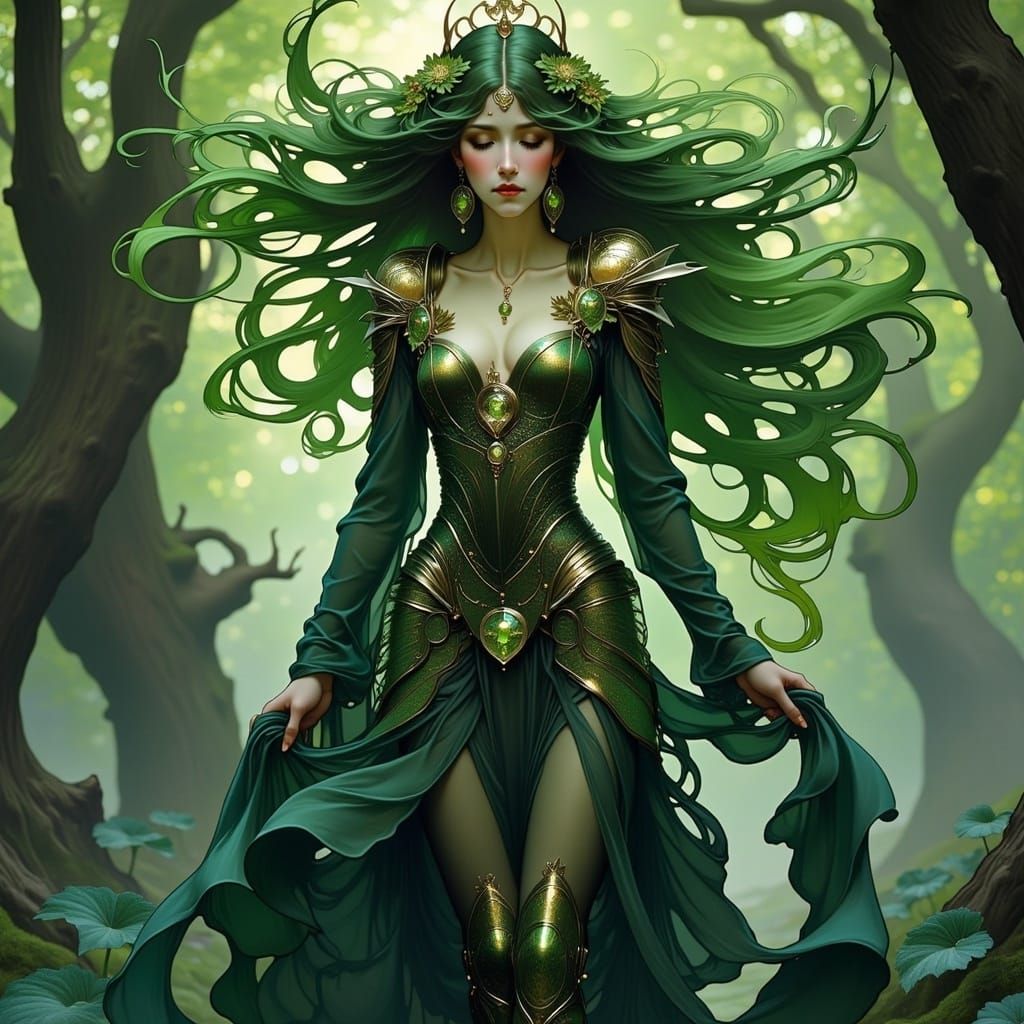 Verdant Guardian: Forest Soul in Art Nouveau