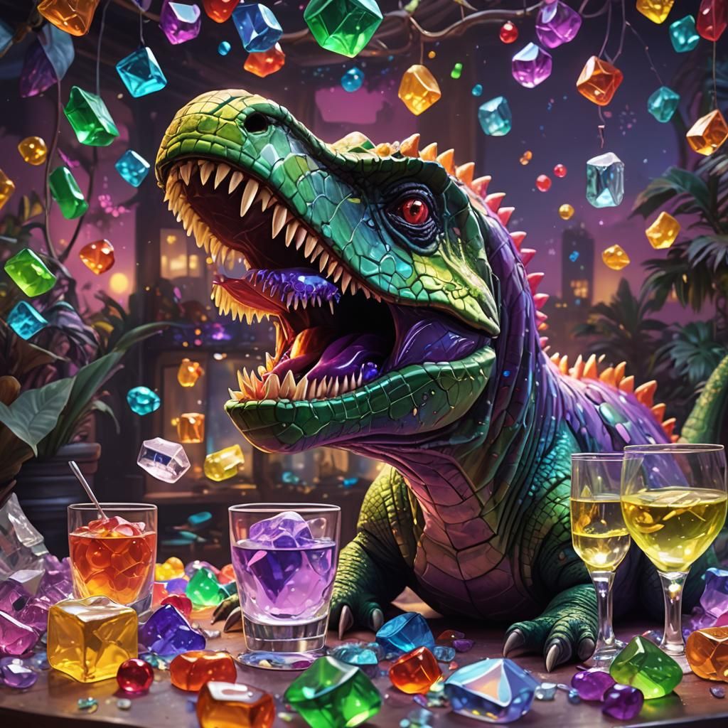 Colorful Crystal Dinosaur Eats Glass Gummy Bear