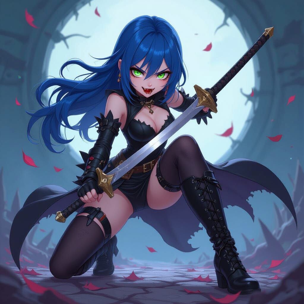 Anime Superhero Vampire Girl with Sword