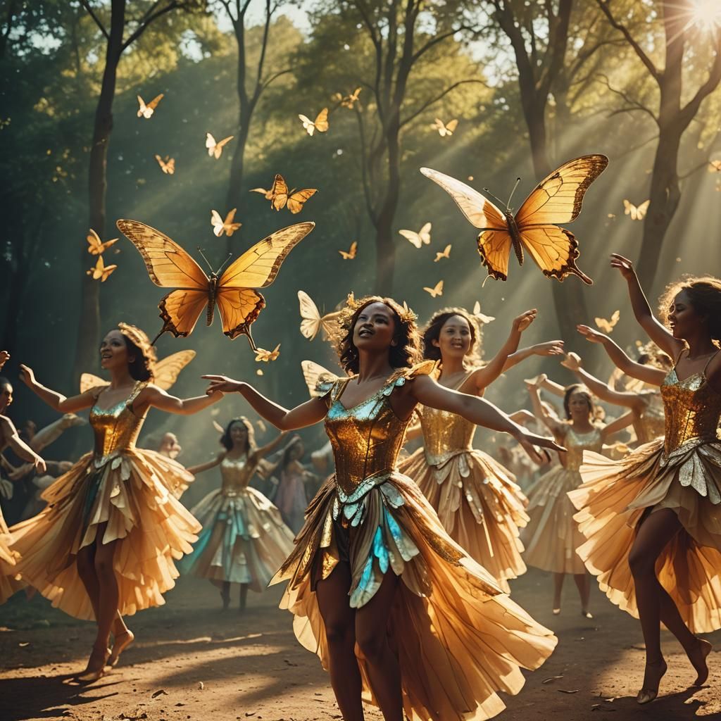 Butterfly Dancers Ascend in Cinematic Sunlight