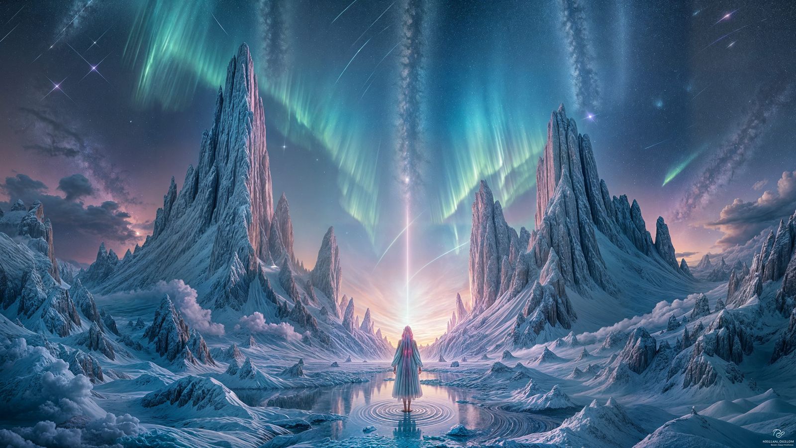 Celestial Realm Under Aurora Skies