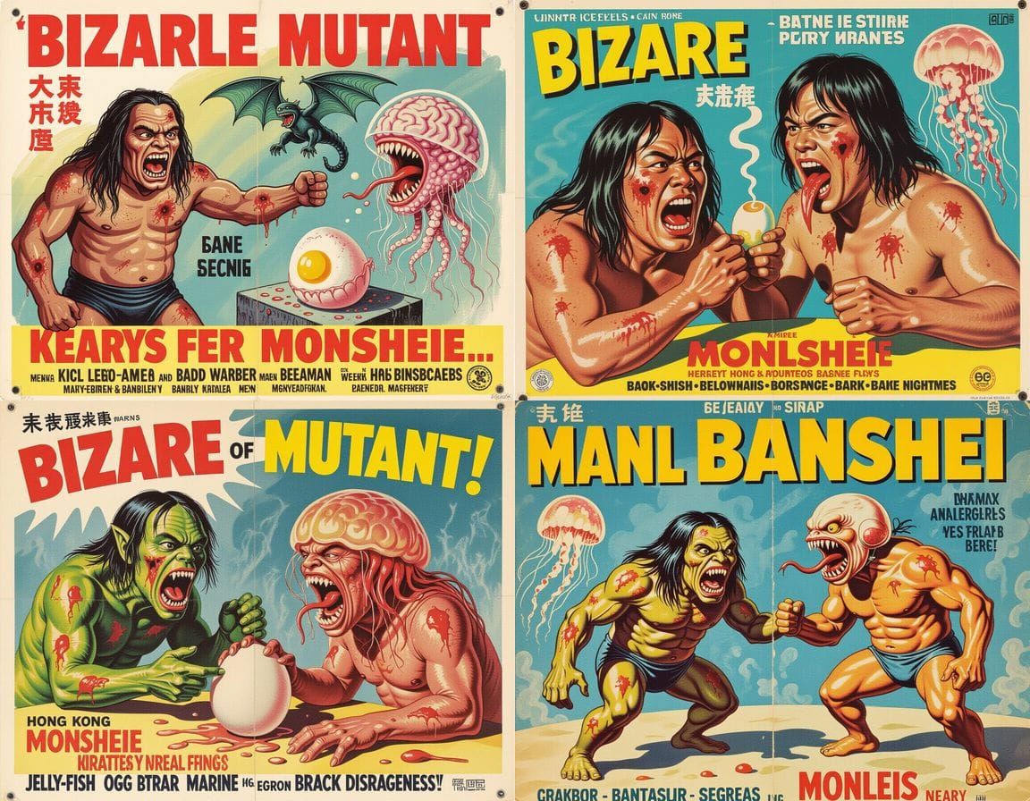 Bizarre Mutant Horror Hybrid in 1970s Movie Poster Style