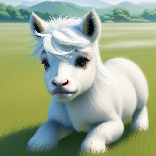 Cute Foal in Meadow, Vibrant Manga Style