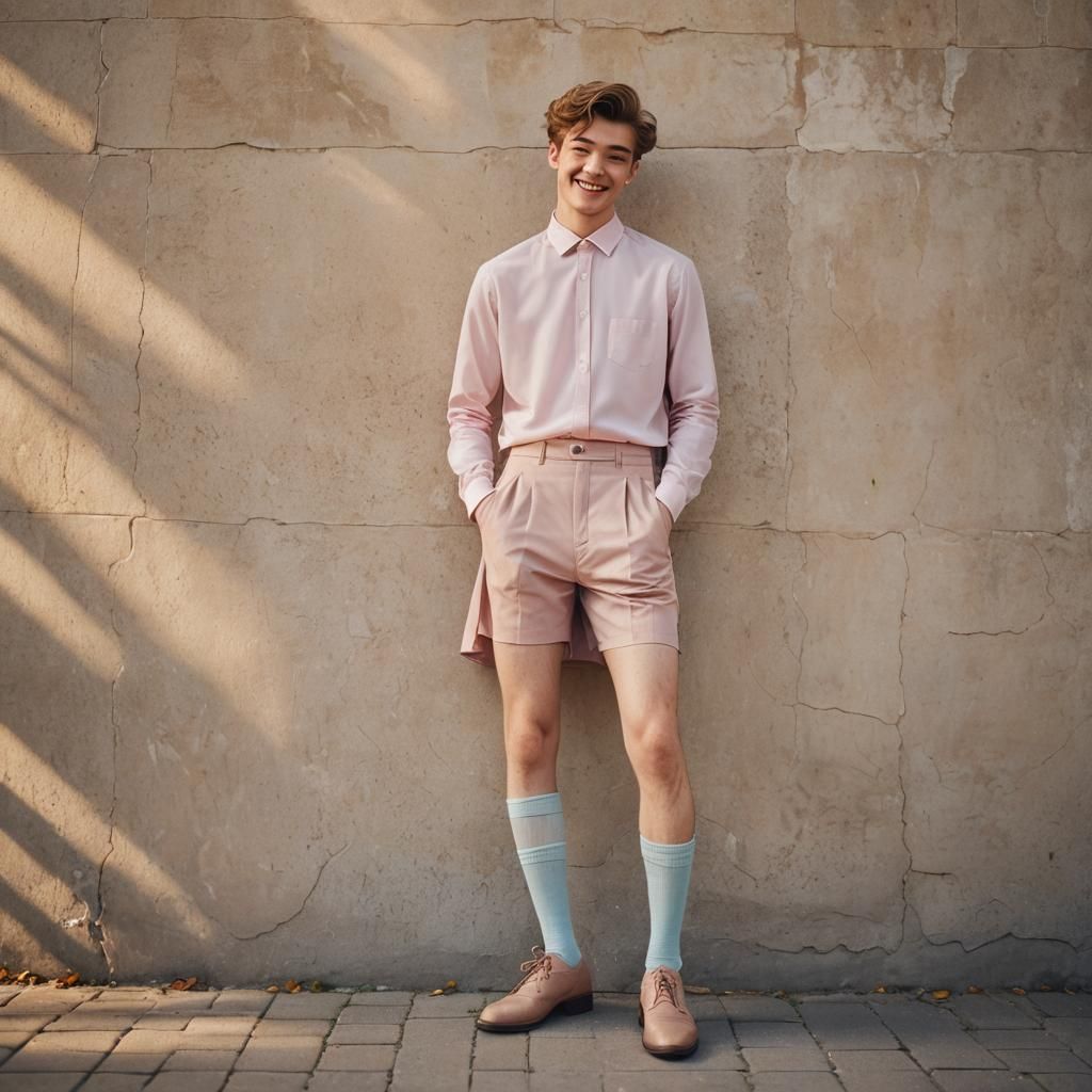 Smiling Boy in Dress: High Fashion Portrait