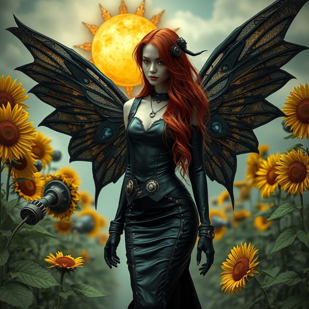 Gothic Sunflower Fairy in Steampunk Style