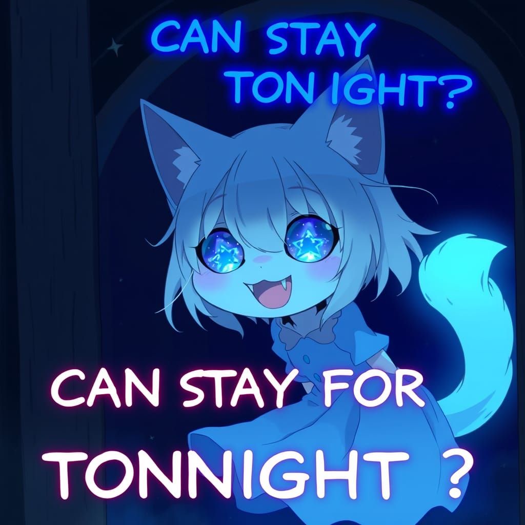 Whimsical Anime Catgirl Ghost in Synthwave Style