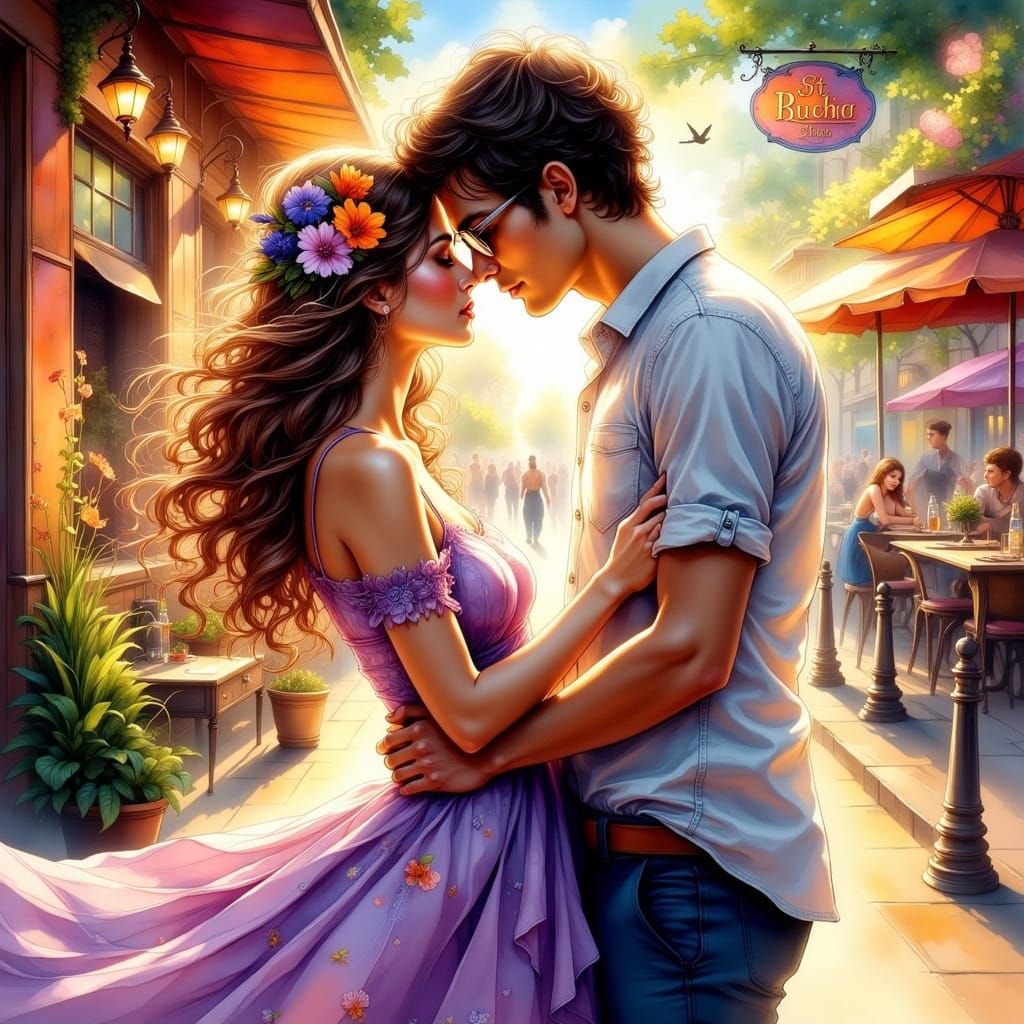 Summer Romance in Vibrant Street Scene