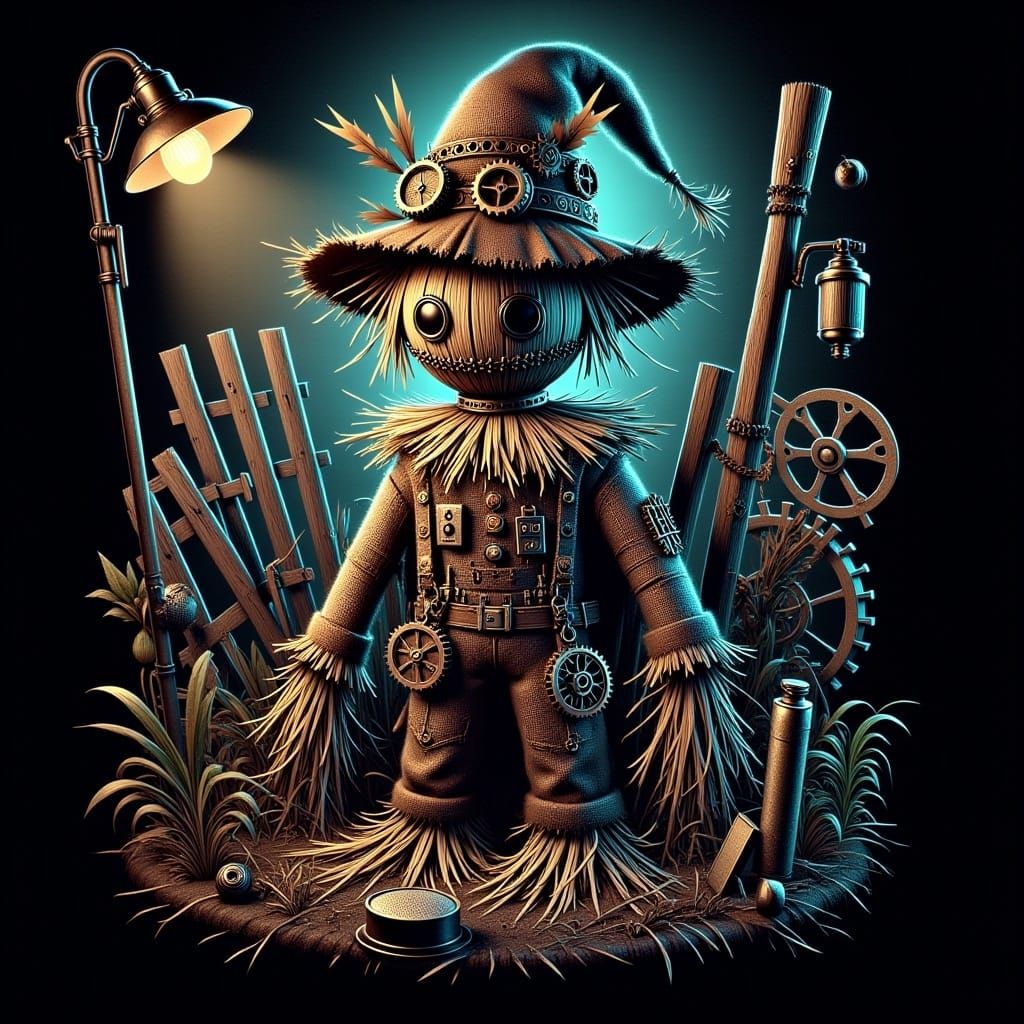 Steampunk Scarecrow in Grunge Style with Clockwork