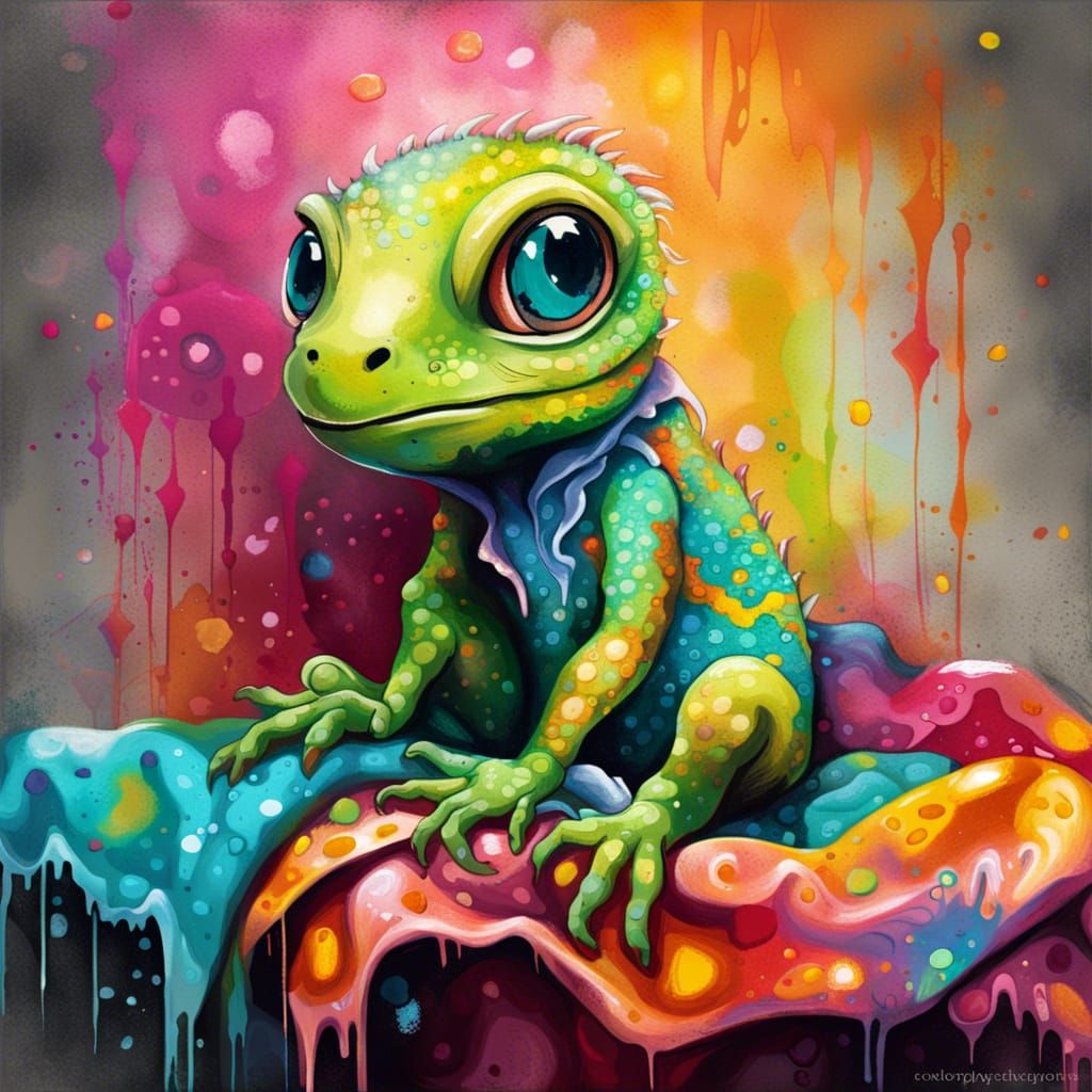 Adorable Baby Lizard Snuggled Up in Splash Art