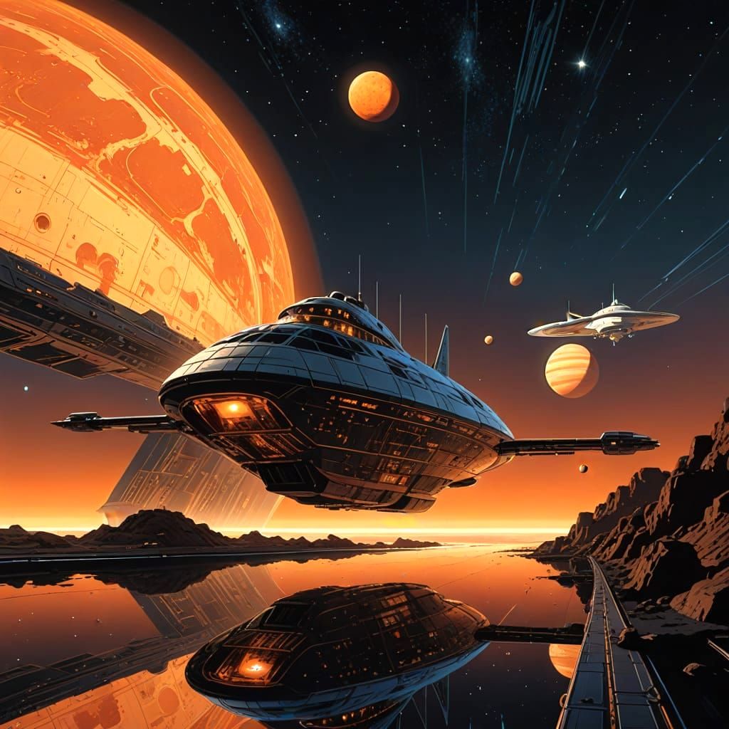 Surreal Spacecraft Navigates the Cosmos in Photorealistic Di...