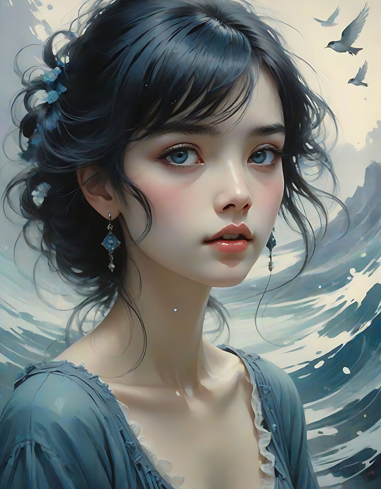 Ethereal Woman in Soft Pastel Painting Style