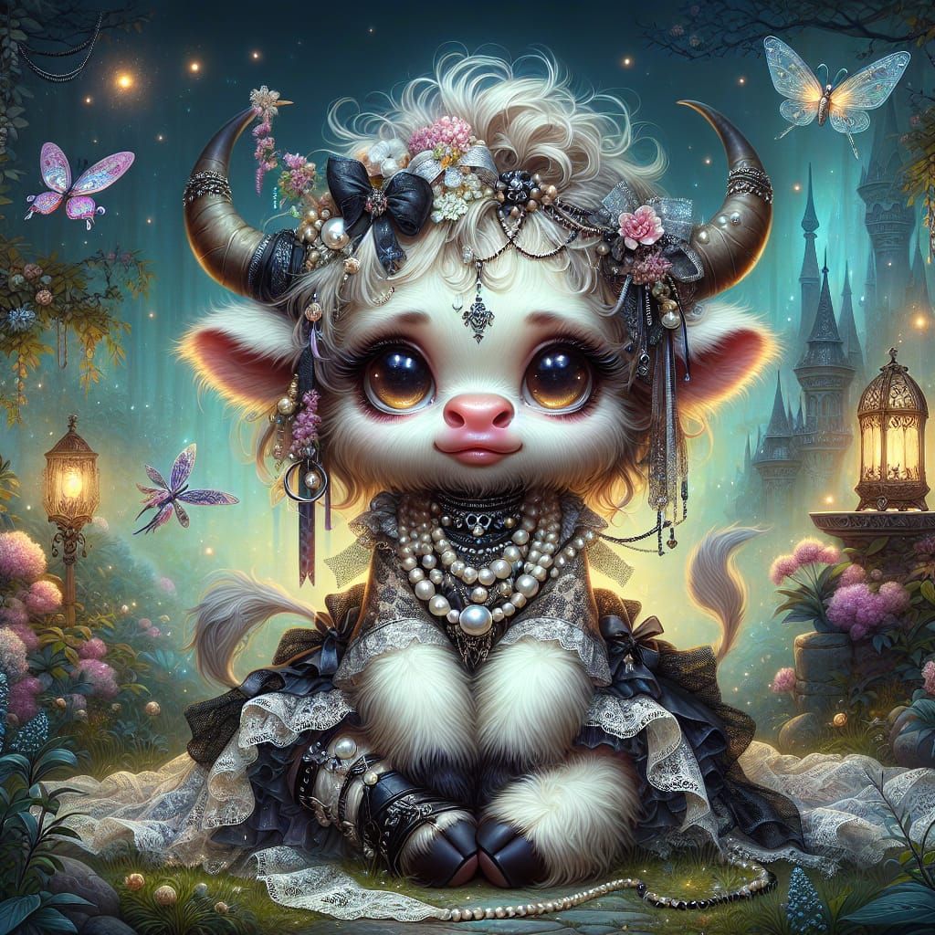 Punk Yak Princess in Enchanted Garden Digital Painting