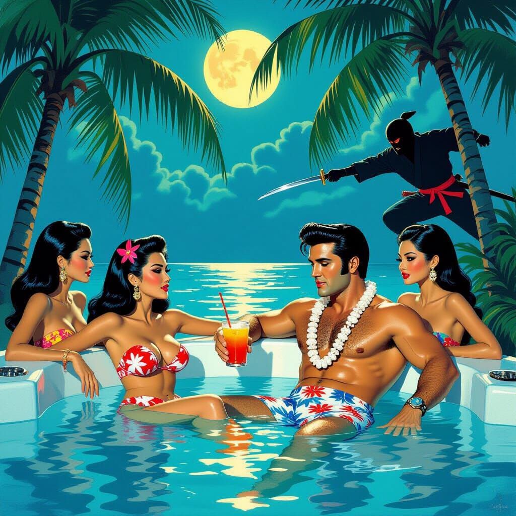 Elvis Presley Hot Tub Getaway Pulp Art