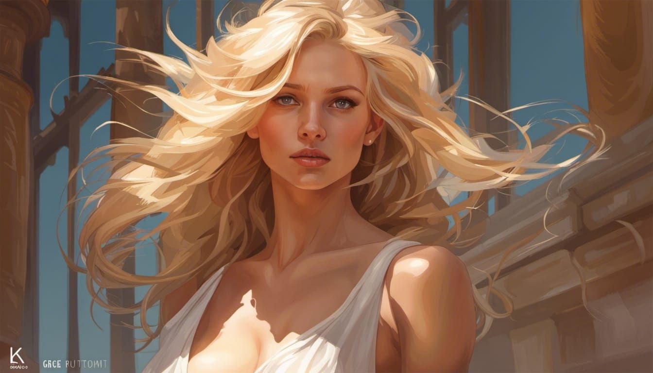 Blond Supermodel Portrait in Summer Dress