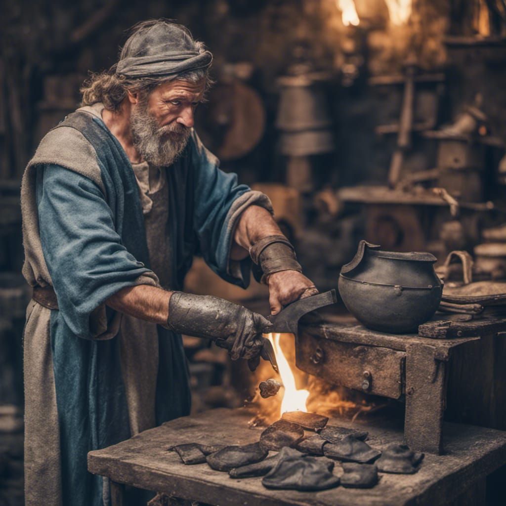 Medieval Blacksmith Trading Iron Ingots to Merchant
