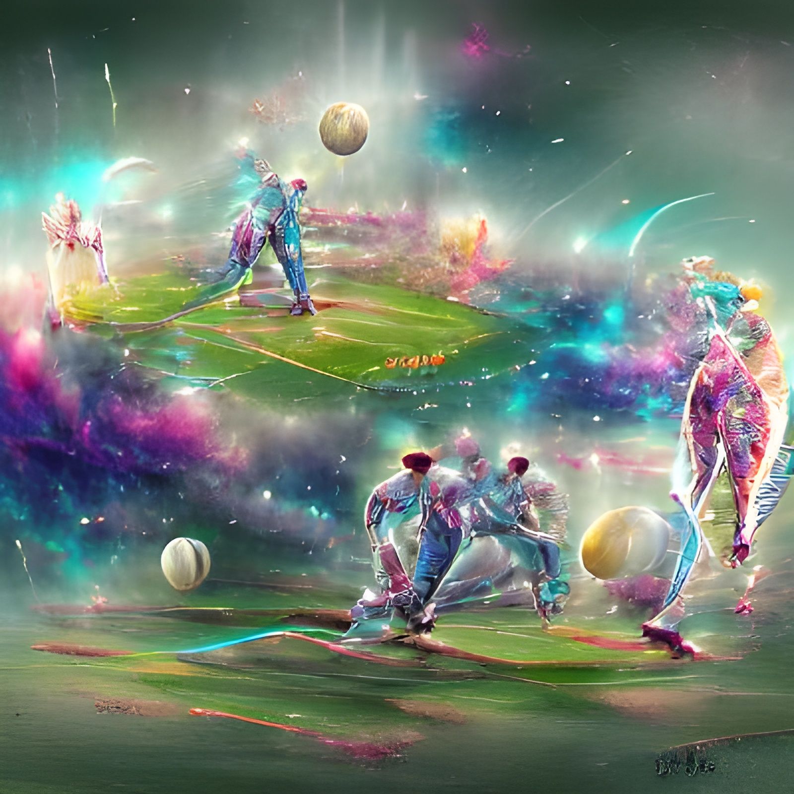 Surreal Soccer Cricket Game in Cosmic Illustration