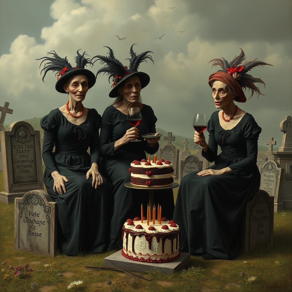 Surreal Graveyard Gathering in Goya Style