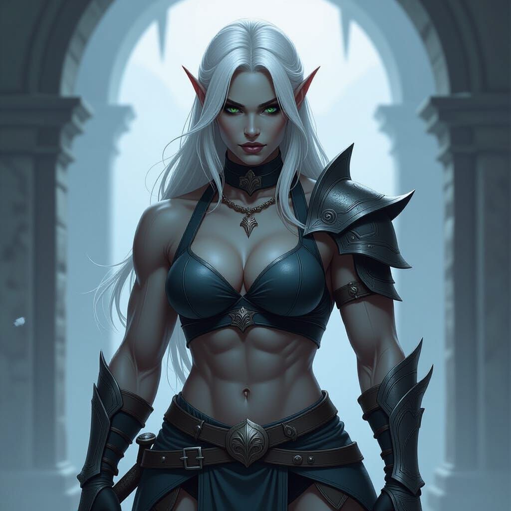 Beastly Drow Warrior Mom in Dark Fantasy Art