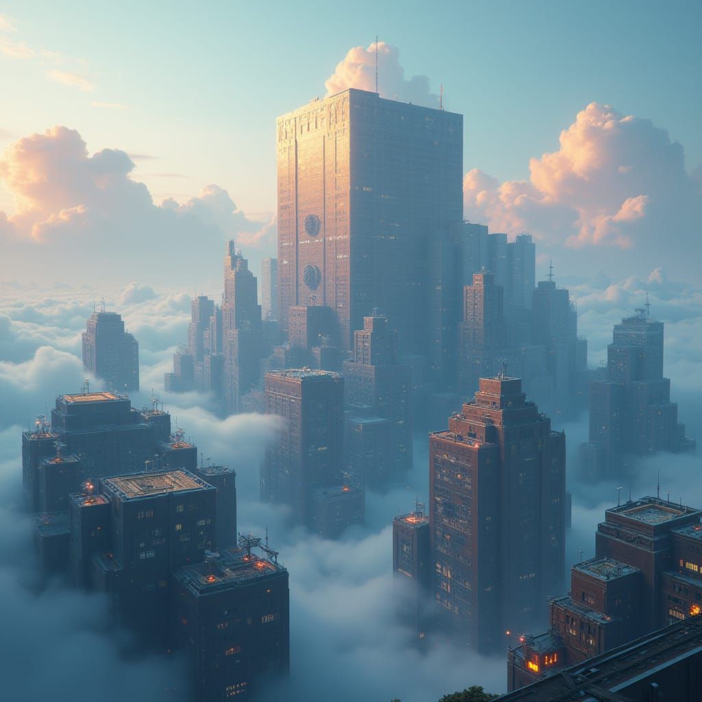 Surreal Cubist Cityscape in Cyberpunk Style