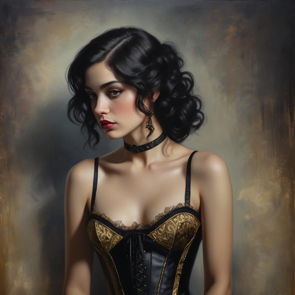 Sultry Oil Painting of a Woman in a 1920s Corset