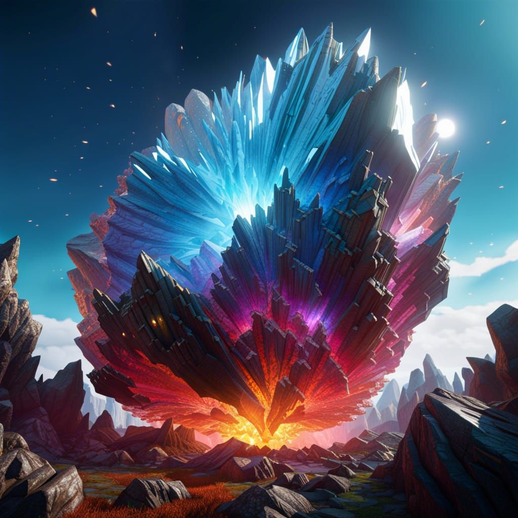 Shattering Crystal Asteroid with Volumetric Lighting