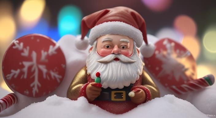 Hyperrealistic Toy Santa with Christmas Lights
