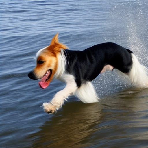 Windy Dog Having Fun in the Water