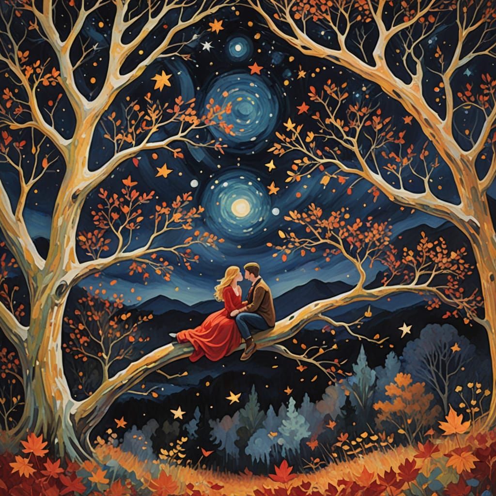 Romantic Autumn Bonfire: An Impressionistic Dream