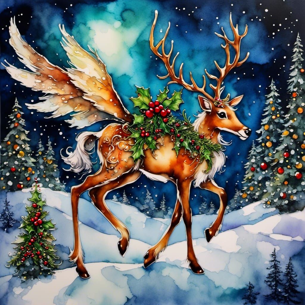 Alcohol Ink Angel Optical Illusion with Reindeer